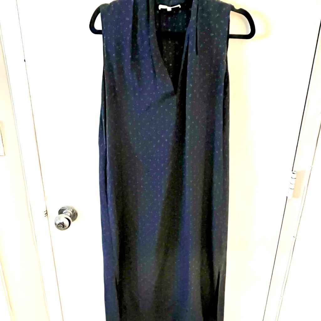 Vince Silk Shadow Dot Midi Dress - Indigo/Navy Blue - Size Xs